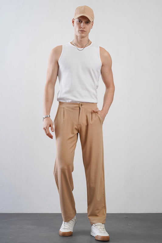 Men's Pleated Wide Leg Relaxed Fit Trousers