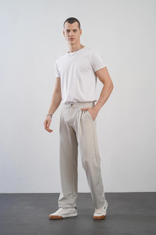 Men's Pleated Wide Leg Relaxed Fit Trousers