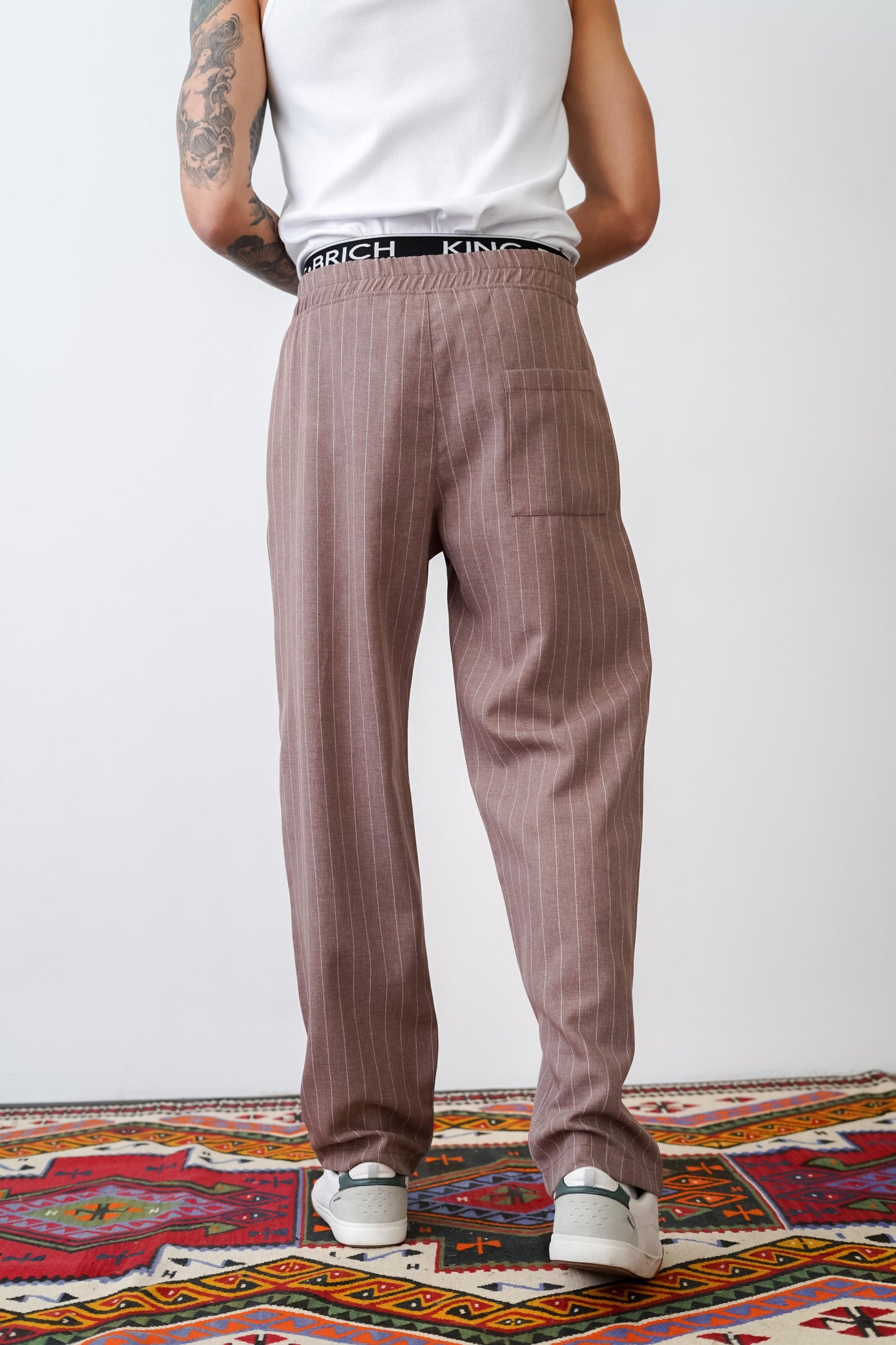 Loose Fit Striped Trousers with Back and Side Pockets