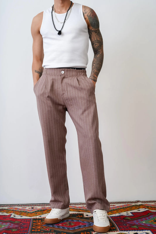 Loose Fit Striped Trousers with Back and Side Pockets