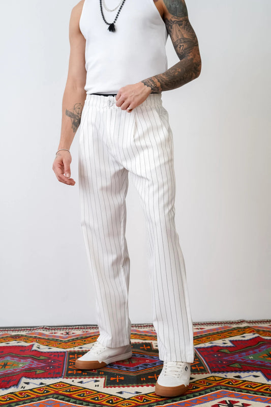 Loose Fit Striped Trousers with Back and Side Pockets