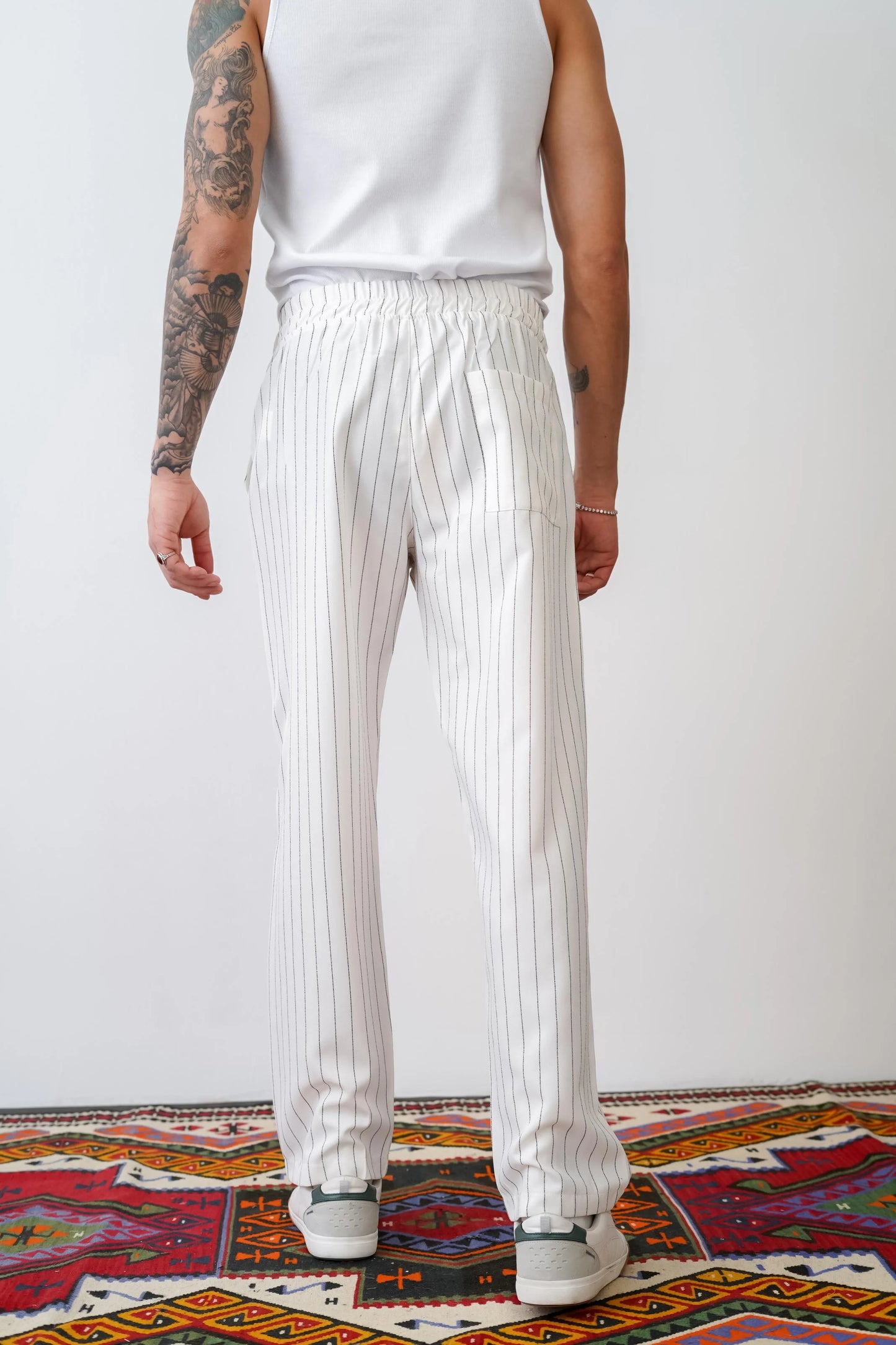 Loose Fit Striped Trousers with Back and Side Pockets