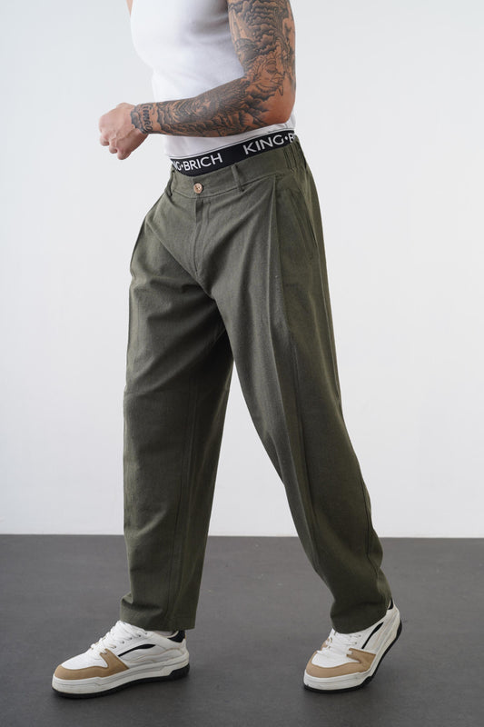 Relaxed Fit Linen Men's Trousers with Elasticated Waist