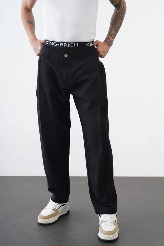 Relaxed Fit Linen Men's Trousers with Elasticated Waist