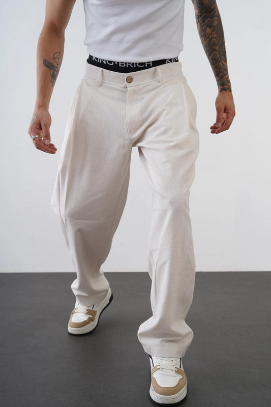 Relaxed Fit Linen Men's Trousers with Elasticated Waist